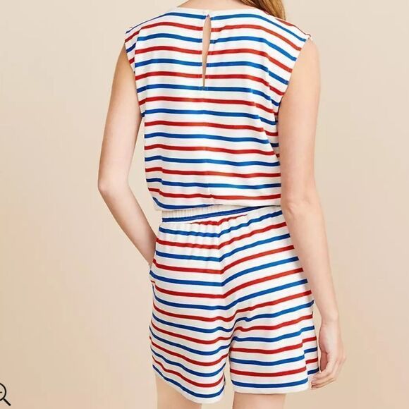 431 NWT Lou & Grey Striped Pleated Sleeve Signaturesoft Romper Size Large - Picture 2 of 6